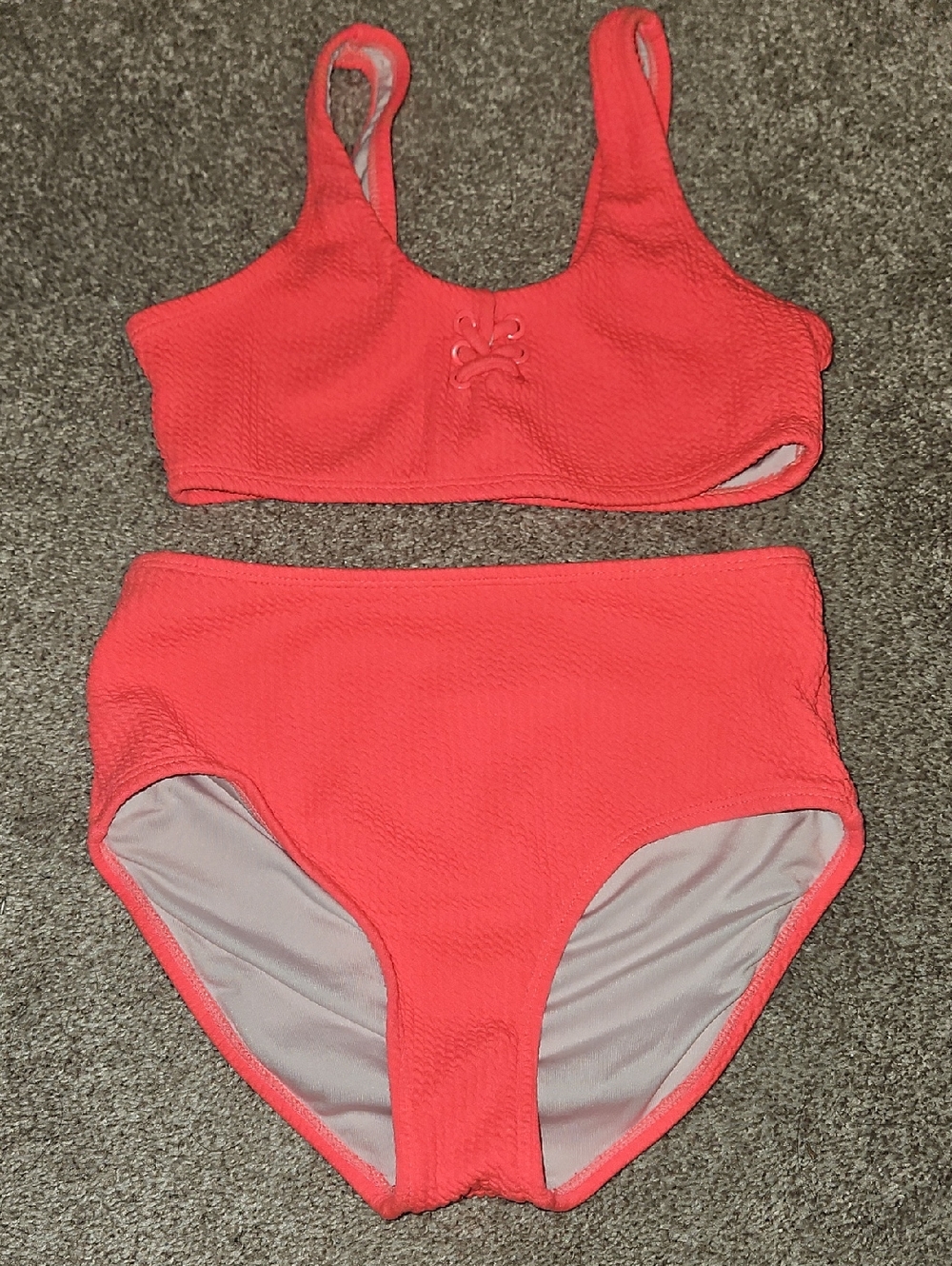 Girls High-Waist Two-Piece Swim Set - Coral Pink